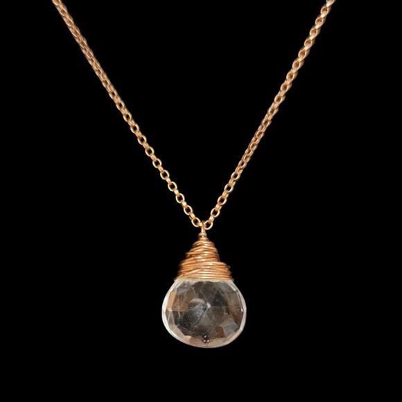 Faux Crystal Quartz Necklace Wire Wrapped Pendant Copper-tone 18" Boho Retro - Picture 2 of 5